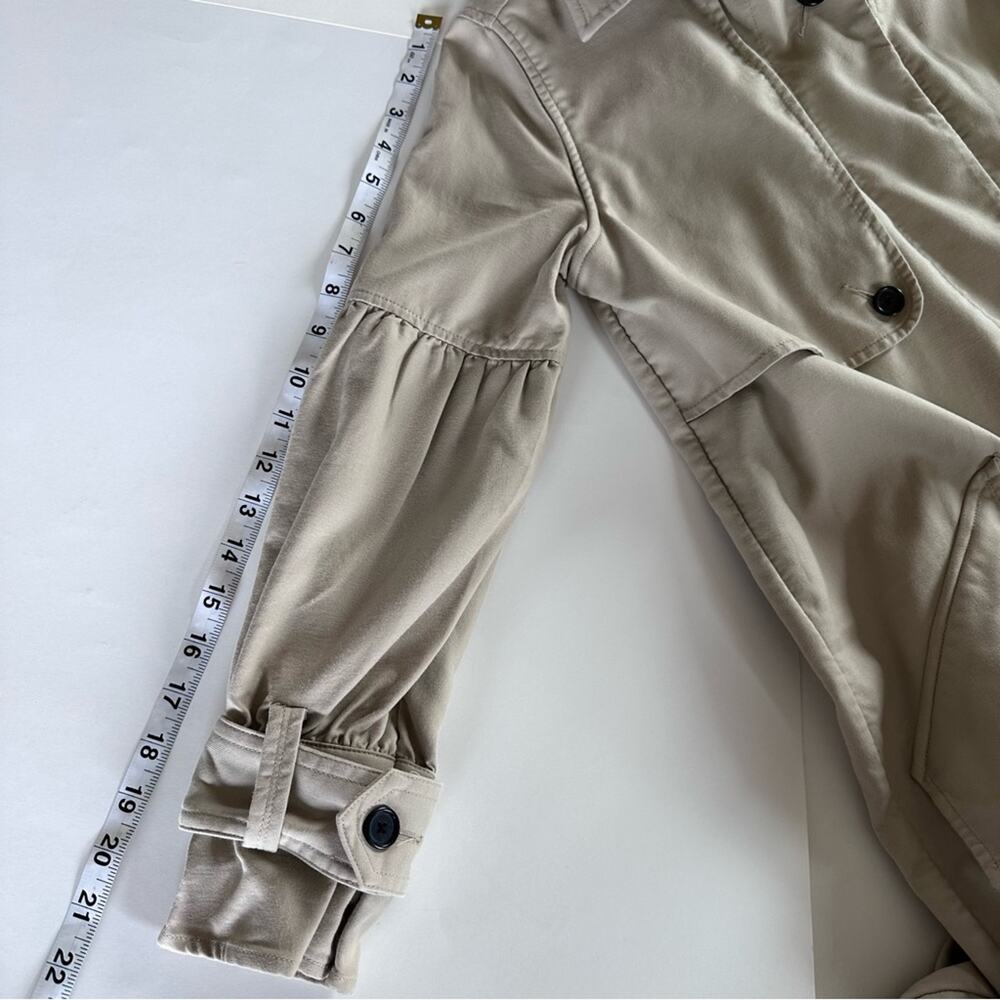 Joie Puff Sleeve Cotton Trench Coat Jacket Classic Beige Long Button-Front - Picture 8 of 14